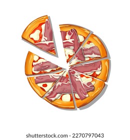 Caricatura tirolesa de Pizza segmentada sobre fondo blanco, ilustración vectorial