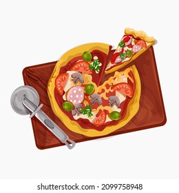 Sliced pizza vector cartoon over white background
