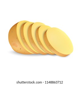Sliced potato mockup. Realistic illustration of sliced potato vector mockup for web design isolated on white background