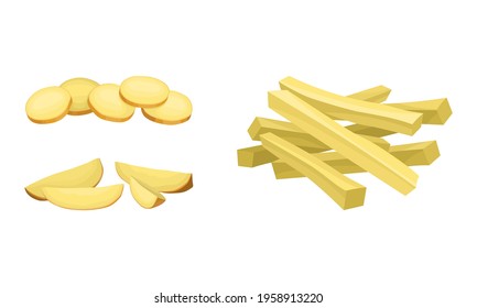 Sliced Potato as Root Vegetable or Starchy Tuber of Plant Vector Set