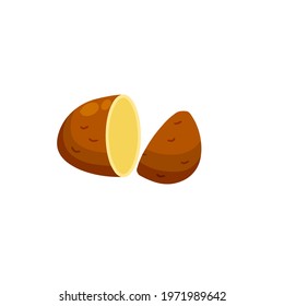 Sliced Potatoes. Piece of brown root vegetable. Natural farm ingredient. Flat Illustration