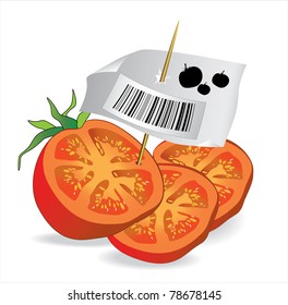 sliced ??tomato and a price tag
