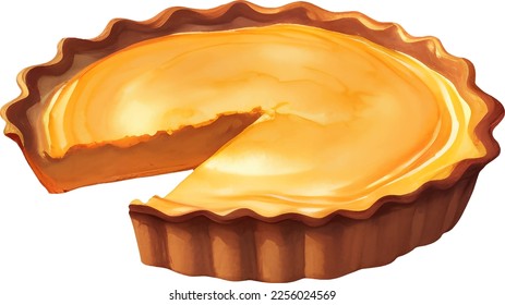 Sliced Pumpkin Pie Isolated Hand Drawn Painting Illustration