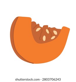 Sliced pumpkin wedge with seeds hand drawn illustration, rustic autumn squash slice clipart for baking recipes and fall menu design