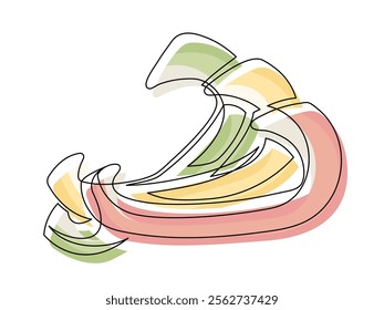 Sliced red, green and yellow bell peppers line isolated on white background. Simple silhouette of vegetables. Hand drawn bell peppers outline. Vector illustration