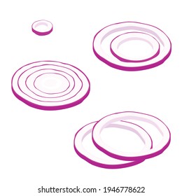 Sliced red onion isolated on white background, isometric view. Vector