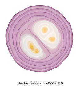 Sliced red onion on white background