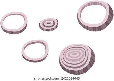 Sliced red onion rings. As an ingredient, vector image.