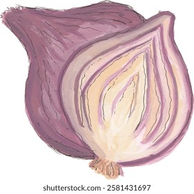  sliced red onion watercolor with isolated white background