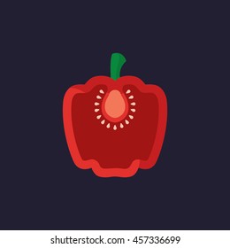 sliced red paprika icon in flat style