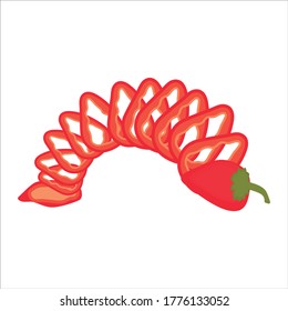 Sliced red pepper  on a white background