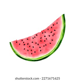 Sliced of red watercolor watermelon with seeds isolated on white background