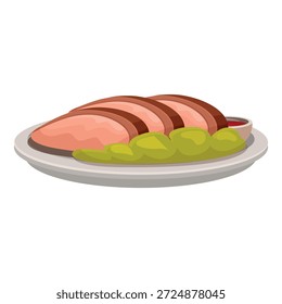Gebratenes Rindfleisch in Scheiben, serviert mit Gurken und Sauce, auf einem Teller präsentiert, bereit zum Genießen