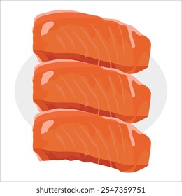 Salmão fatiado. Deliciosas fatias de sashimi de peixe vermelho, prato japonês de delicioso conjunto de ilustração de vetor plano de fatias de salmão cru. Coleção de fatias de filete de salmão