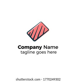 sliced salmon fish meat logo design icon vector illustration simple line