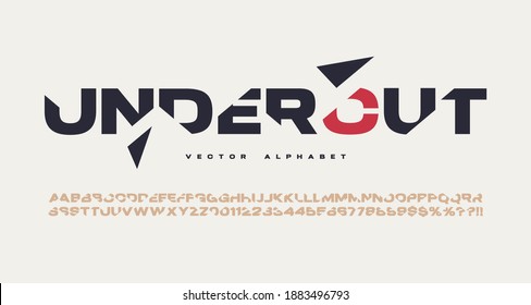 Sliced Sans Serif Vector Alphabet, Cut Font, Letter And Number Set.