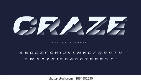 Sliced Sans Serif Vector Alphabet, Cut Font, Letter And Number Set.