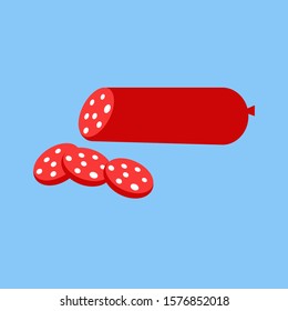 Sliced sausage on the blue background. Vector illustration