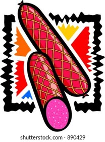 Sliced sausage.salami.Vector illustration.