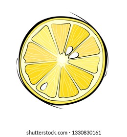 sliced ​​lemon with seeds on white background