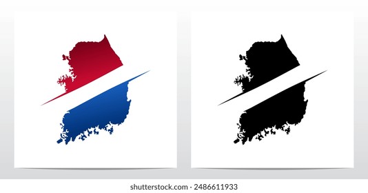 Sliced Separation Divided Cut in Half Map of South Korea