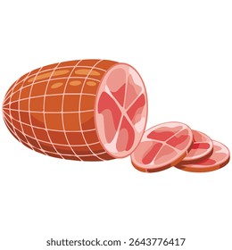 Sliced smoked ham deli isolated vector illustration on white background