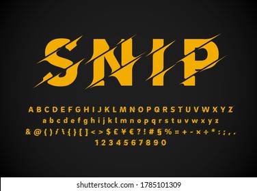 Sliced 'SNIP' fontset high quality type collection, vector illustration