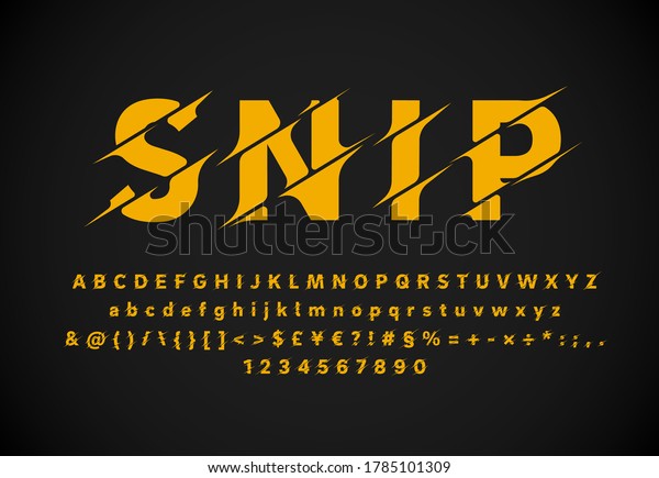 Sliced \'SNIP\' fontset high quality type\
collection, vector\
illustration
