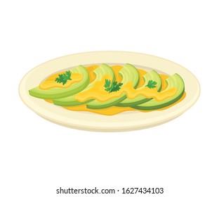 Sliced Squash Vegetable with Cheesy Cream as Topping Served on Plate Vector Illustration