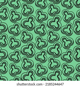 Sliced・pimienta dulce. Esbozo. Patrón vector repetitivo. Ornamento de verduras sin foco. Ilustración vectorial. Trozo de verdura dulce. Estilo Doodle. Esquema sobre fondo verde aislado. 
