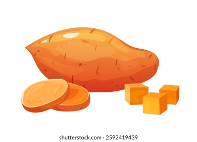 Sliced sweet potato batata isolated on white background. Healthy food, vegetarianian food.	