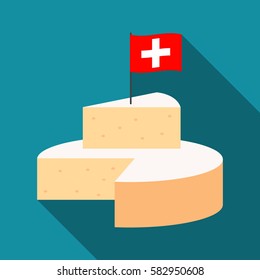 sliced Swiss cheese. flat vector illustration isolation with long shadow