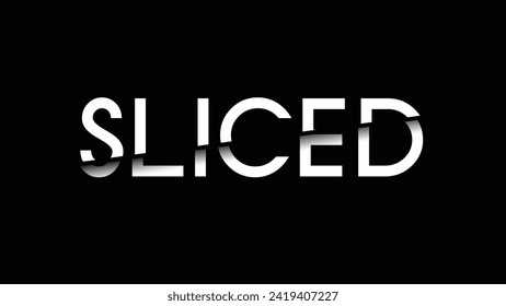 Sliced text effect vector art design. can be edited. Modern white text design in black background. 