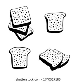 Sliced / toast bread. Black line sketch collection of bread isolated on white background. Doodle hand drawn bread icons. Vector illustration