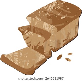Sliced toast bread loaf with wheat seeds. Kitchen wall art. Bakery decor. Textured vector hand painted illustration isolated on transparent background. 