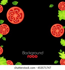 sliced tomato and basil on a black background