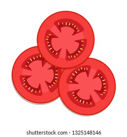 Sliced tomato icon. Grocery store assortment. Healthy nutrition. Vegetables ingredient for dishes. Food concept. Template design ingredient for sandwich or hamburger. Vector illustration