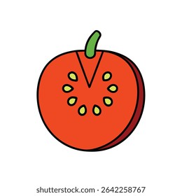 a sliced tomato showing seeds in simple flat vecto