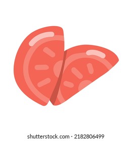 Tajada de tomate en rebanadas. Sabrosa y sabrosa verdura roja. Alimentos dietéticos saludables. Fibra vegetal. Cosecha agrícola. Ilustración vectorial plana aislada en fondo blanco