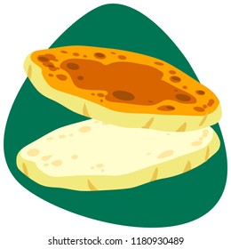 Sliced traditional Colombian Arepa on green background