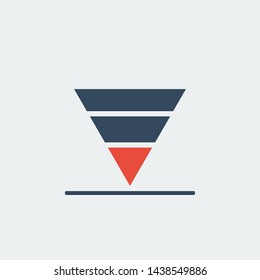 sliced triangle falling chart with red sections, vector icon or pictogram