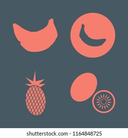sliced vector icons set. with fresh pineapple, kiwi and banana in set