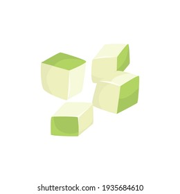Sliced vegetables composition with flat isolated image of green cabbage cut into cubes vector illustration