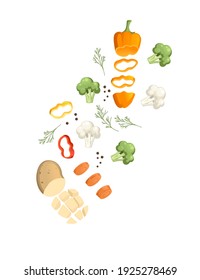 Sliced vegetables with pepper potato and carrot colored food icons for cooking vector illustration isolated on white background