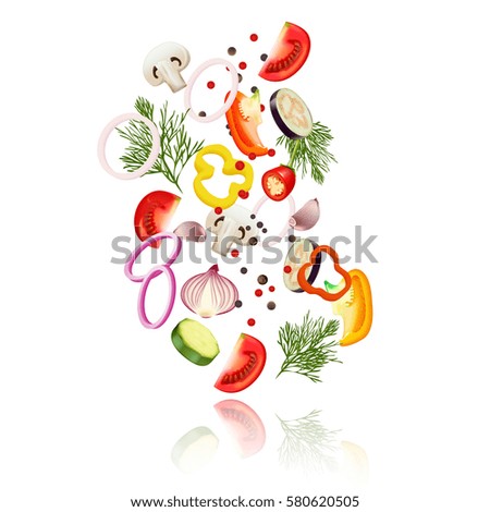 Sliced vegetables  realistic concept with tomato pepper and onion vector illustration