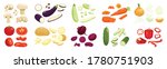 Sliced vegetables set with onion carrot and potatoes flat isolated vector illustration
