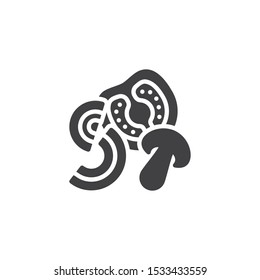 Sliced vegetables vector icon. filled flat sign for mobile concept and web design. Tomato slice with mushroom and onion rings glyph icon. Symbol, logo illustration. Vector graphics