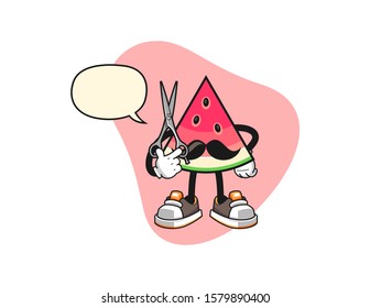 Sliced watermelon barber with speech bubble cartoon. Mascot Character vector.