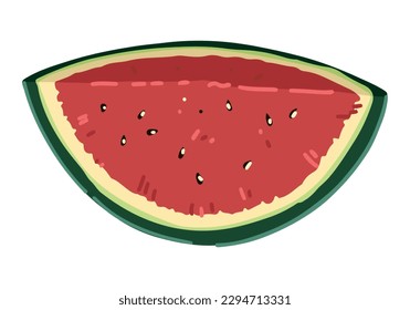 Sliced watermelon clipart. Sweet fresh tropical fruit doodle isolated on white. Colored vector illustration in cartoon style.