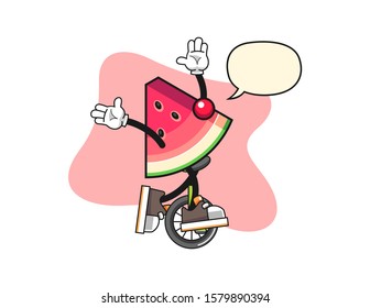Sliced watermelon clown with speech bubble cartoon. Mascot Character vector.